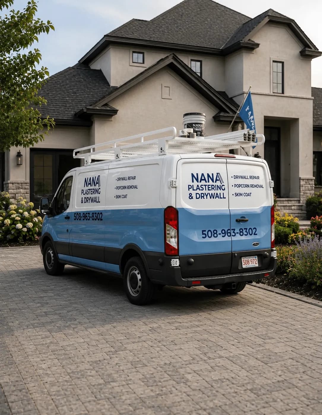 Nana Plastering service van outside premium home
